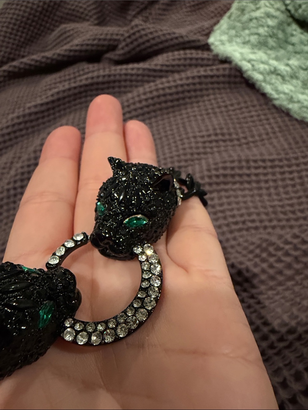 Betsey Johnson Black Crystal Statement Necklace Panther cats - Picture 7 of 11